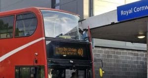 Double-Decker Bus Crashes Into Cornwall Hospital Entrance: One Passenger Onboard, No Injuries Reported
