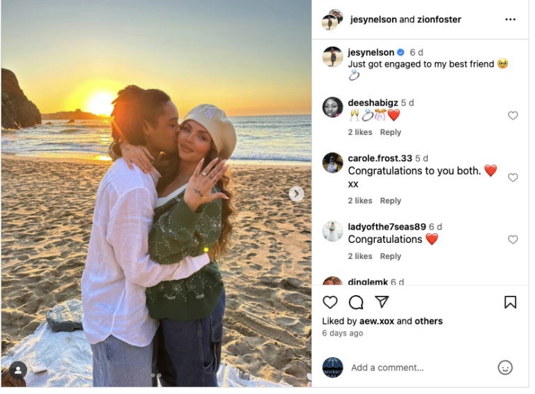 [Jesy Nelson] engaged on a Cornish beach.