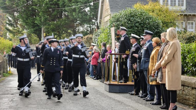 Royal Navy Marches Through Cornish Village Honouring Nelson and Trafalgar Victory