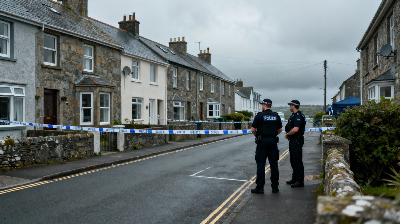 Police cordon on a street in Camelford.