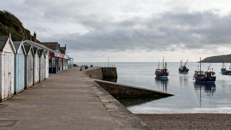 Empty Cornish seafront with no tourists present