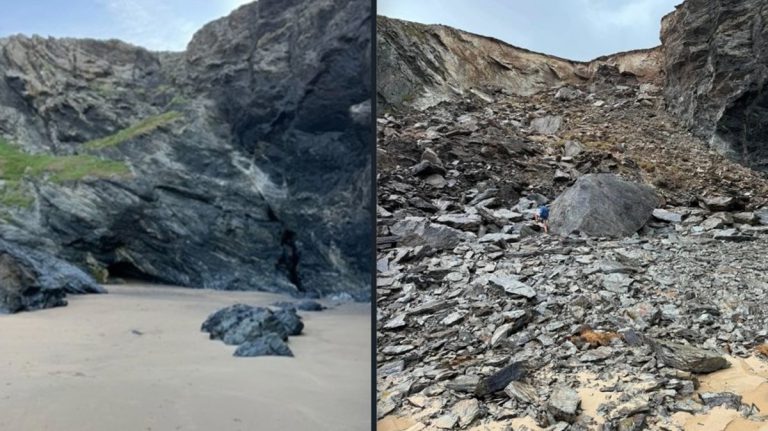 Cliff Fall Seals Famous Cornish Cave