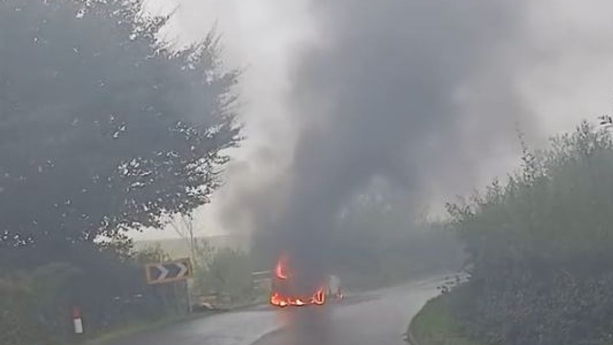Motorhome Fire and Oil Spill Close Devon Road